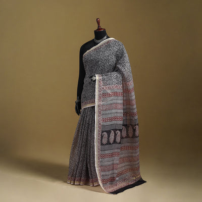 Bagh Hand Block Print Natural Dyed Kota Doria Cotton Saree 28
