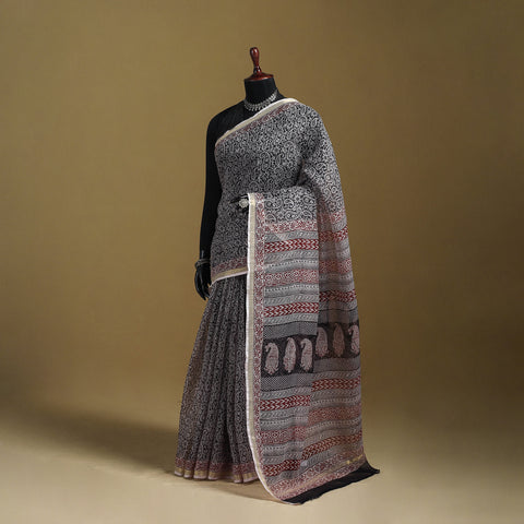Bagh Hand Block Print Natural Dyed Kota Doria Cotton Saree 28