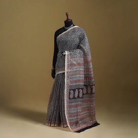 Bagh Hand Block Print Natural Dyed Kota Doria Cotton Saree 28