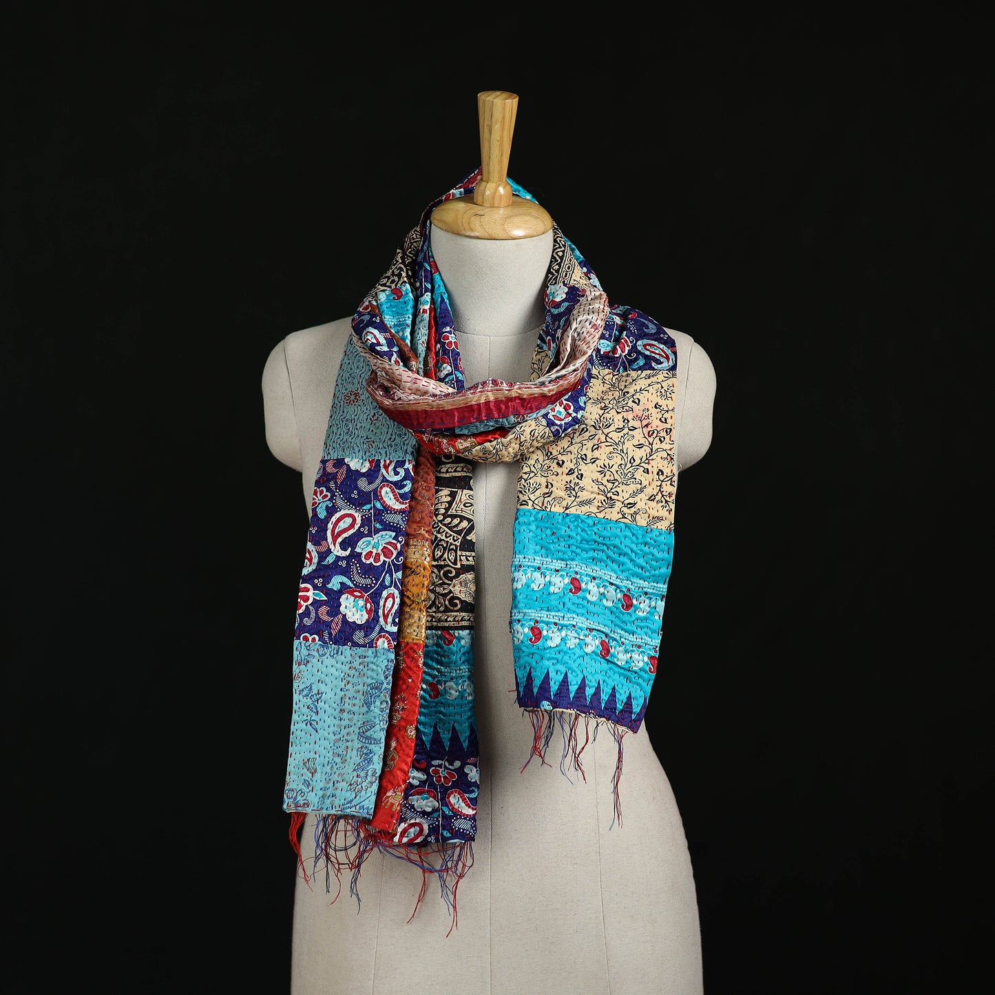 Bengal Kantha Handwork Patchwork Reversible Silk Stole 46