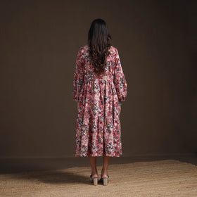 Sanganeri Floral Hand Block Print Cotton Tiered Long Dress for Women 01