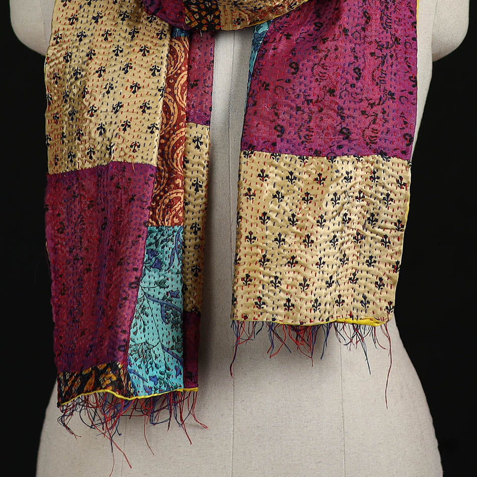 Bengal Kantha Handwork Patchwork Reversible Silk Stole 47