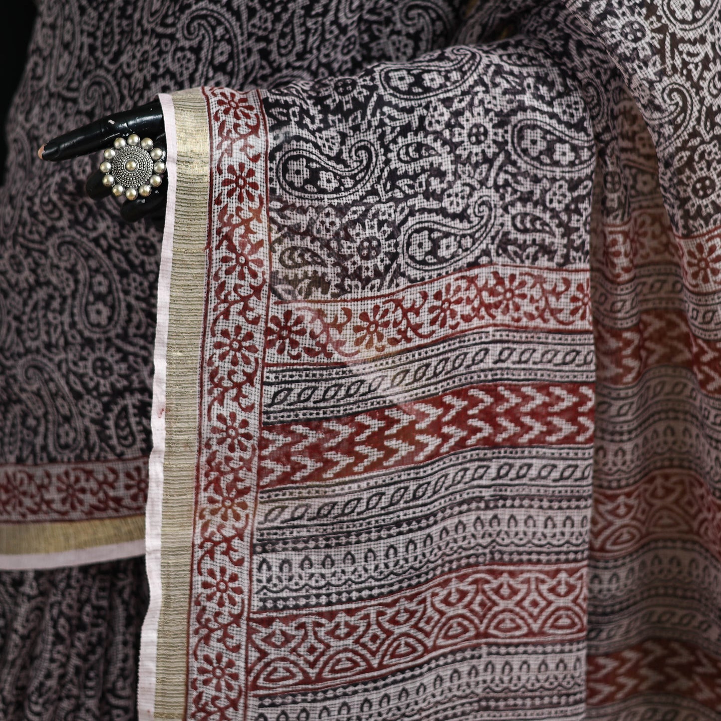 Bagh Hand Block Print Natural Dyed Kota Doria Cotton Saree 28