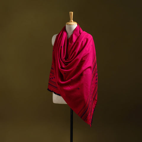 Red - Kutch Handwoven Merino Wool Dhabla Shawl 33