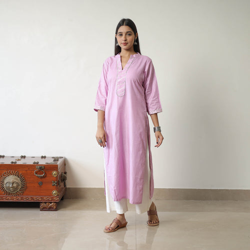 Aaliya Purple Linen Cotton Plain Kurta with Gota Work