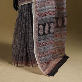 Bagh Hand Block Print Natural Dyed Kota Doria Cotton Saree 28