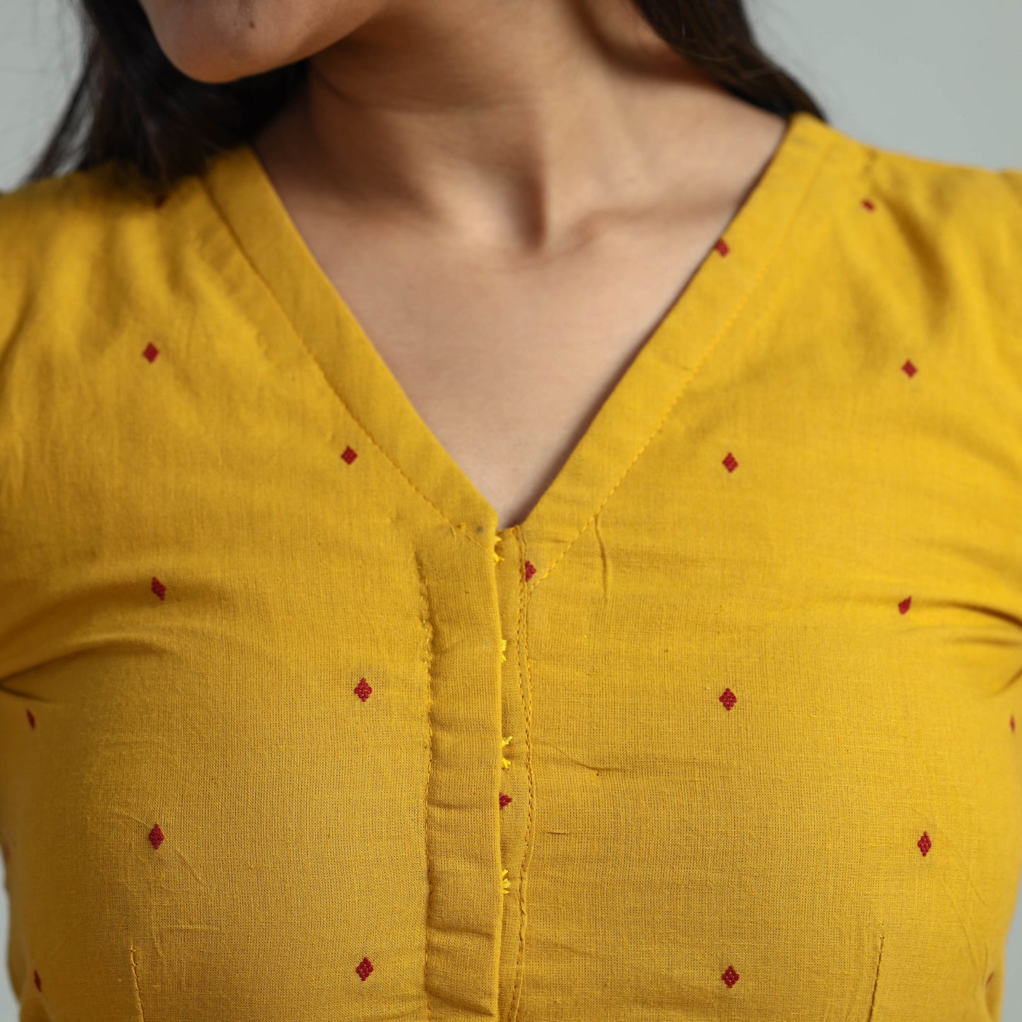 Yellow - Jacquard Weave Cotton Stitched Blouse 17
