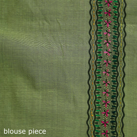 Green - Bengal Kantha Hand Embroidery Silk Cotton Chapa Work Saree 31