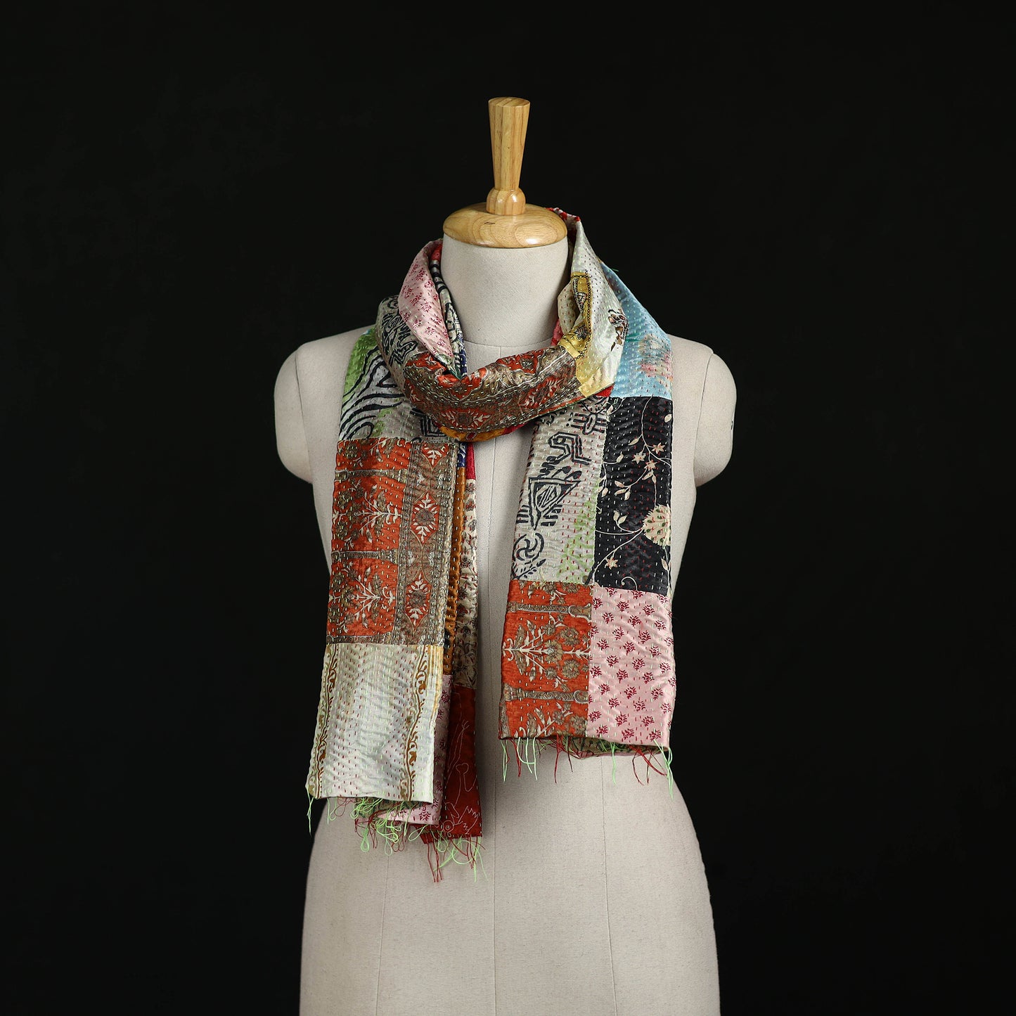 Bengal Kantha Handwork Patchwork Reversible Silk Stole 48