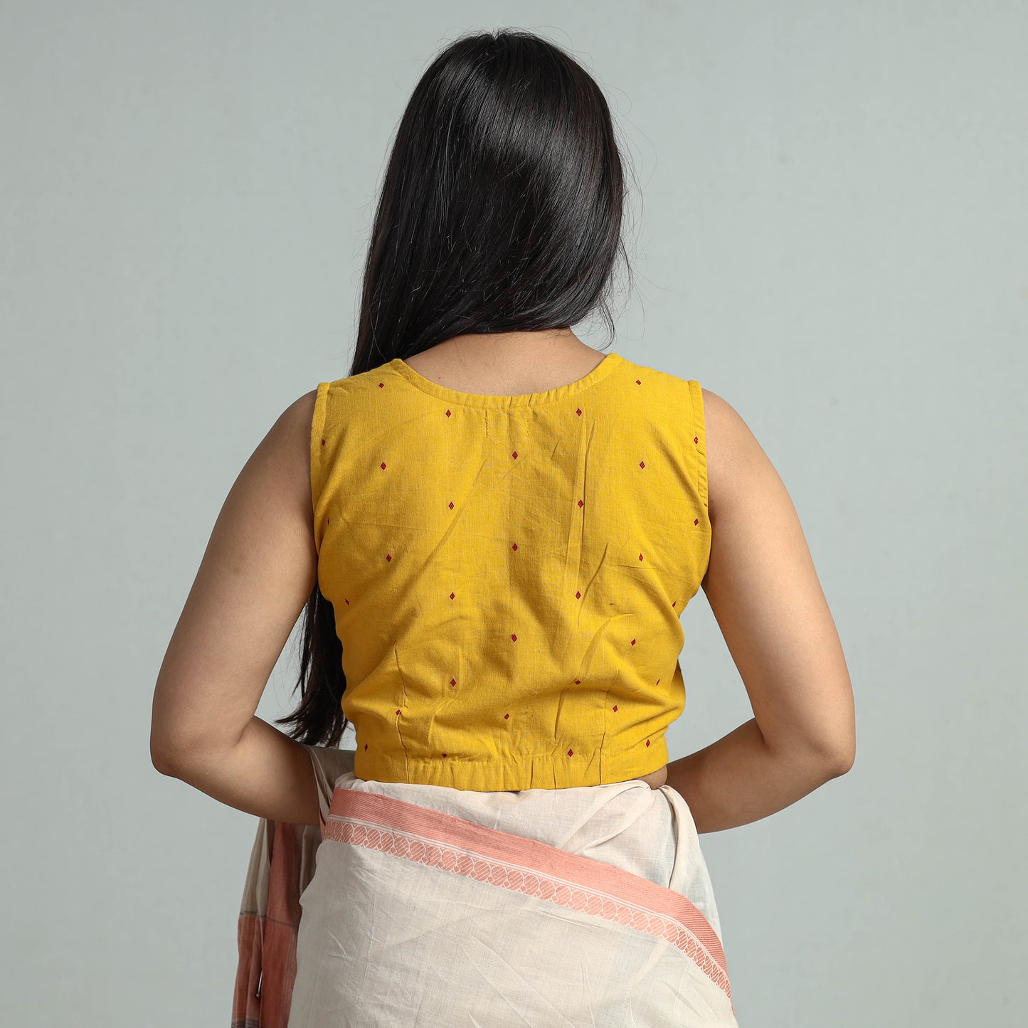 Yellow - Jacquard Weave Cotton Stitched Blouse 17