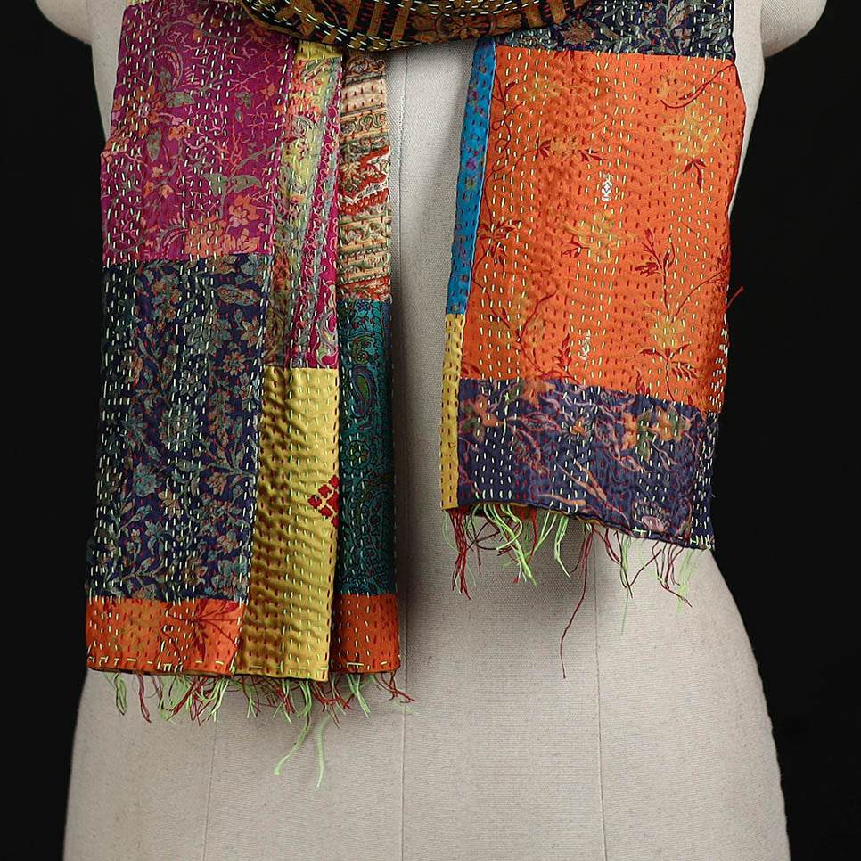 Bengal Kantha Handwork Patchwork Reversible Silk Stole 51