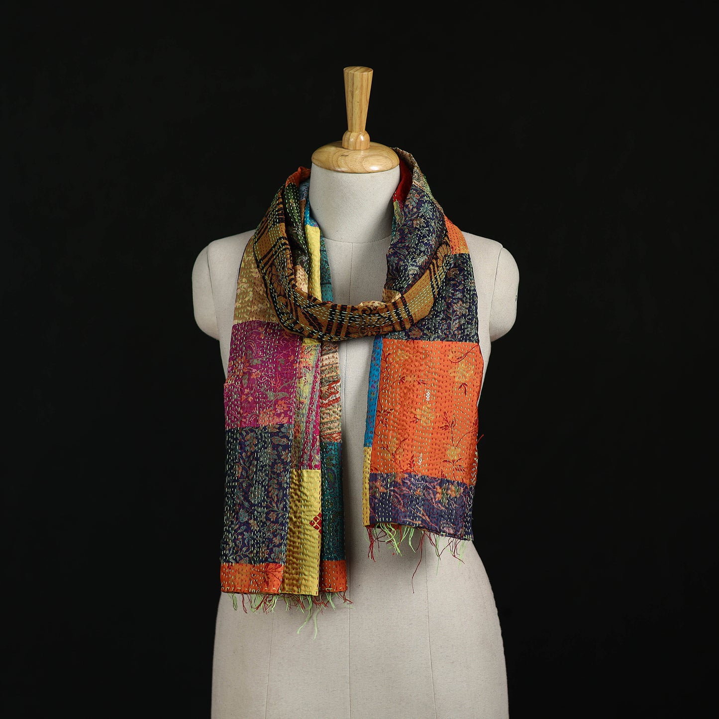 Bengal Kantha Handwork Patchwork Reversible Silk Stole 51