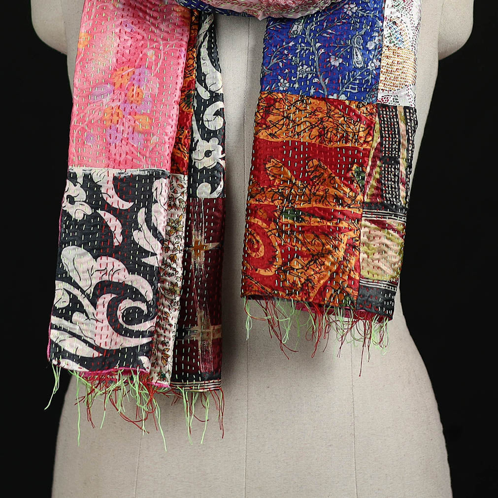 Bengal Kantha Handwork Patchwork Reversible Silk Stole 52