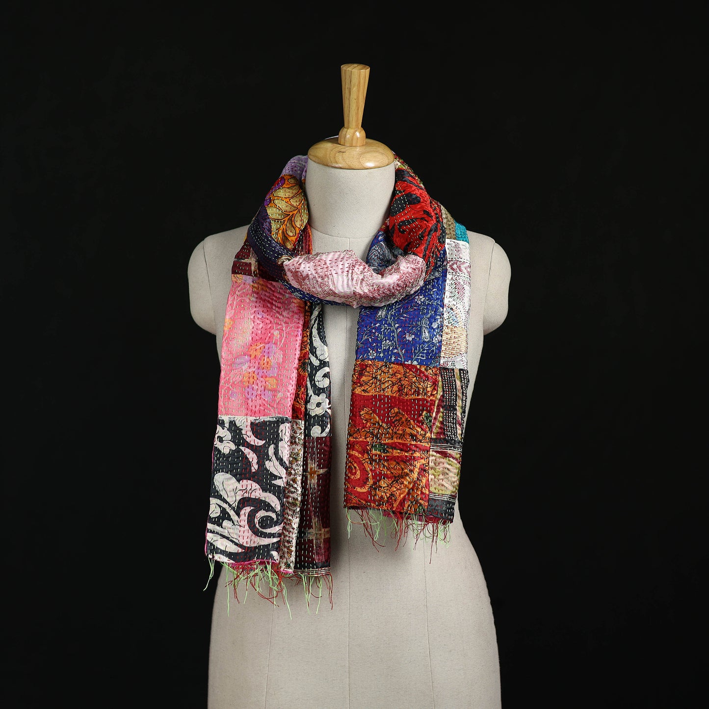 Bengal Kantha Handwork Patchwork Reversible Silk Stole 52