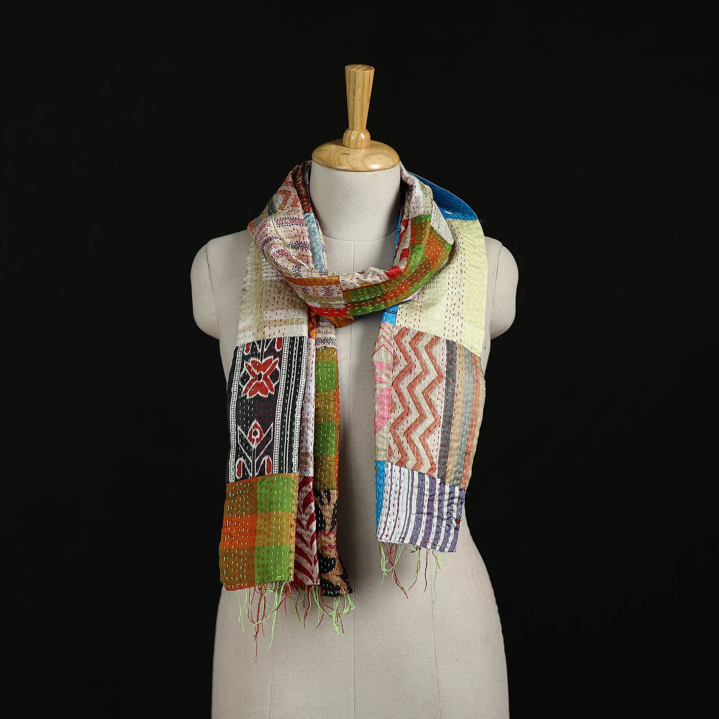 Bengal Kantha Handwork Patchwork Reversible Silk Stole 53