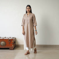 Mahek Beige Linen Cotton Plain Kurta with Gota Work