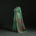 Green - Bengal Kantha Hand Embroidery Silk Cotton Chapa Work Saree 33