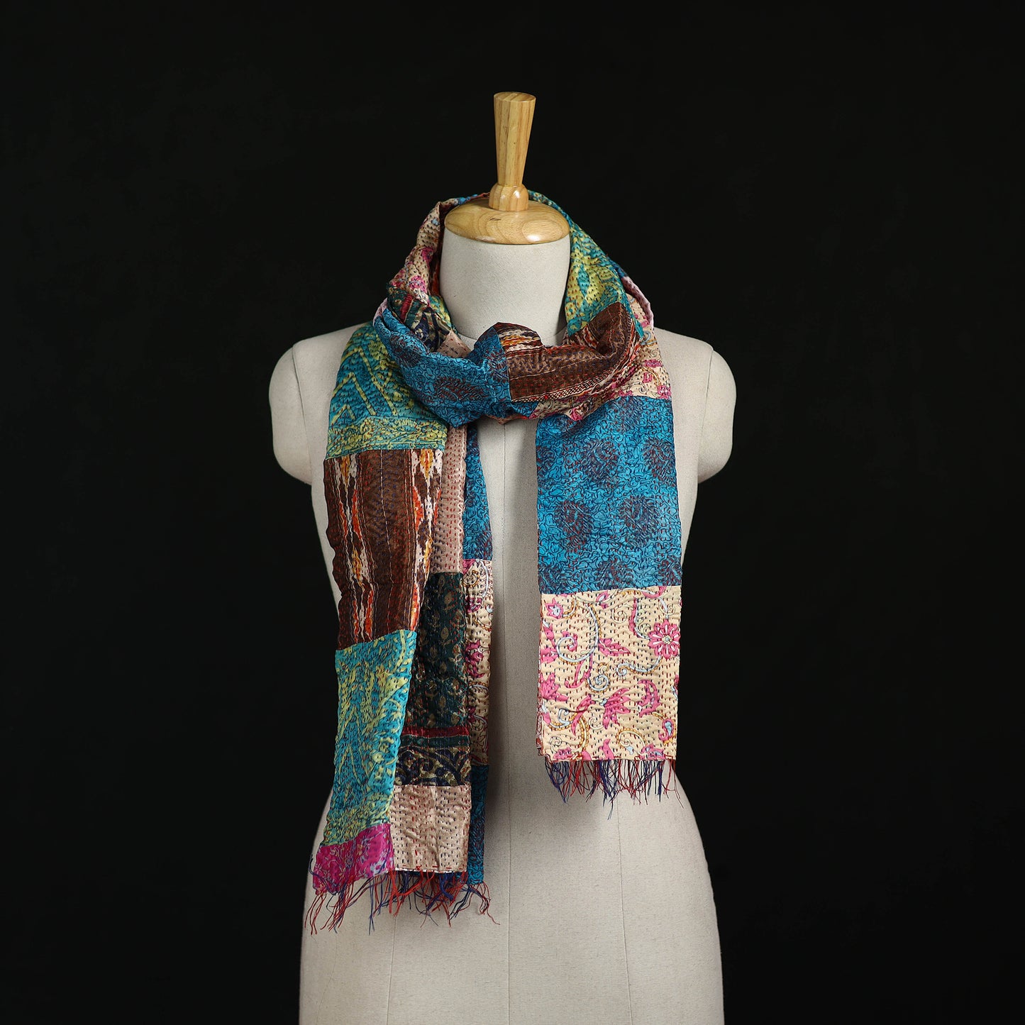 Bengal Kantha Handwork Patchwork Reversible Silk Stole 55