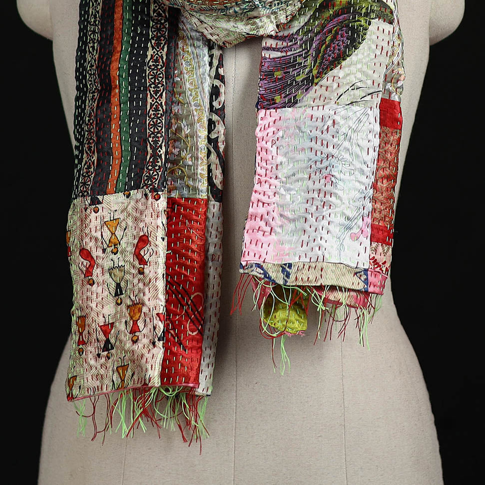 Bengal Kantha Handwork Patchwork Reversible Silk Stole 56