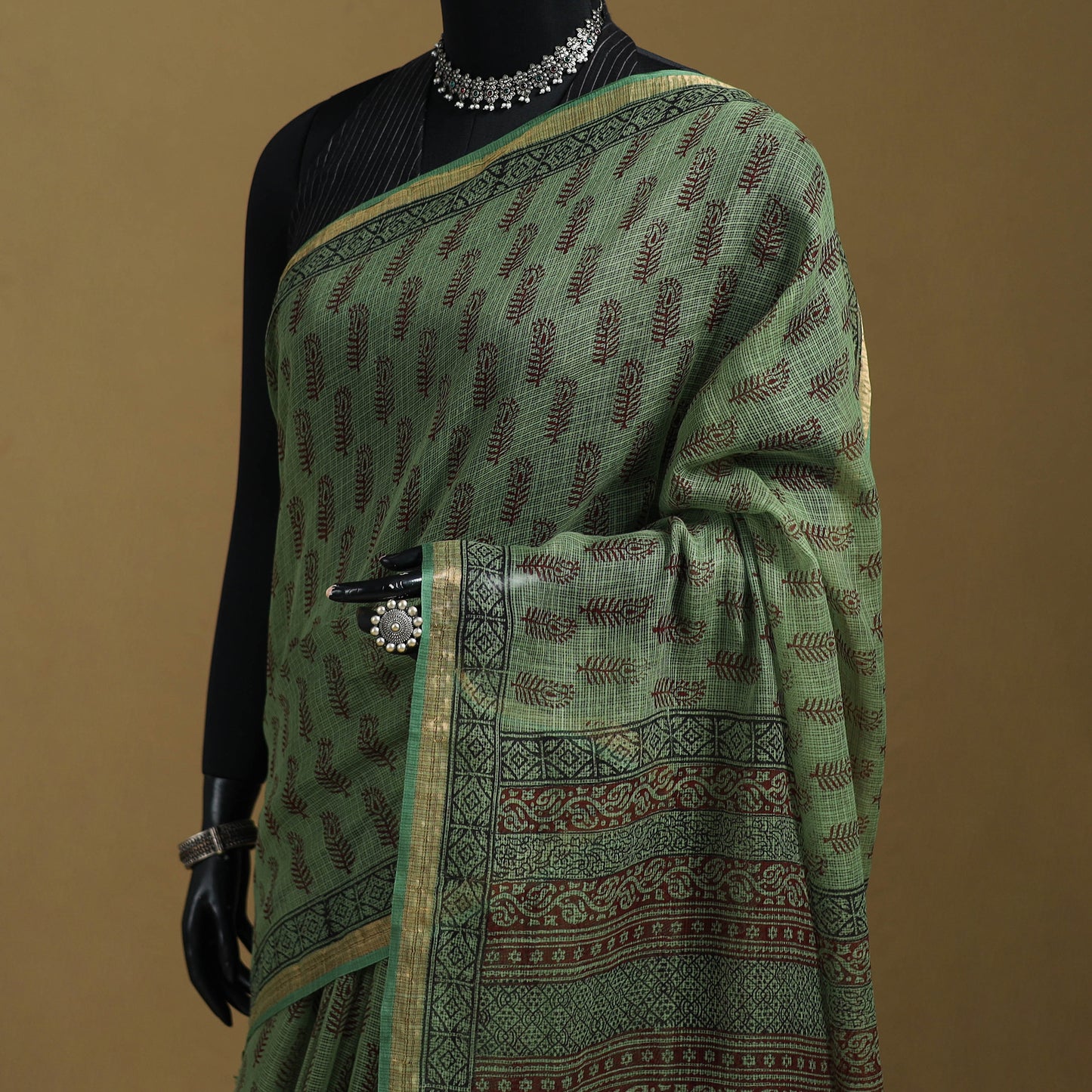Bagh Hand Block Print Natural Dyed Kota Doria Cotton Saree 30