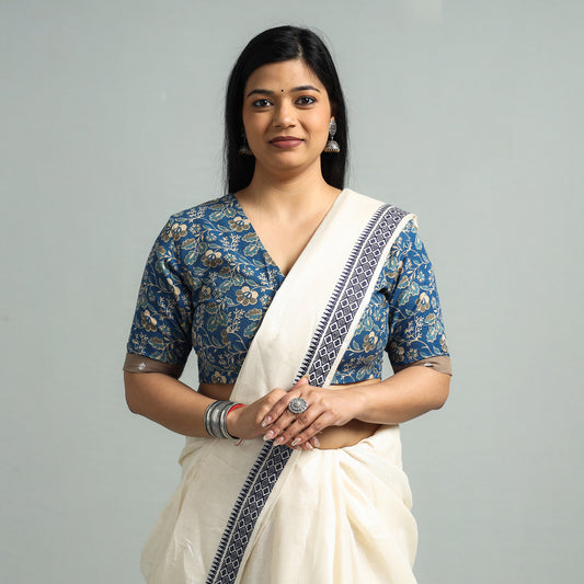 Blue - Kalamkari Printed Cotton Stitched Blouse