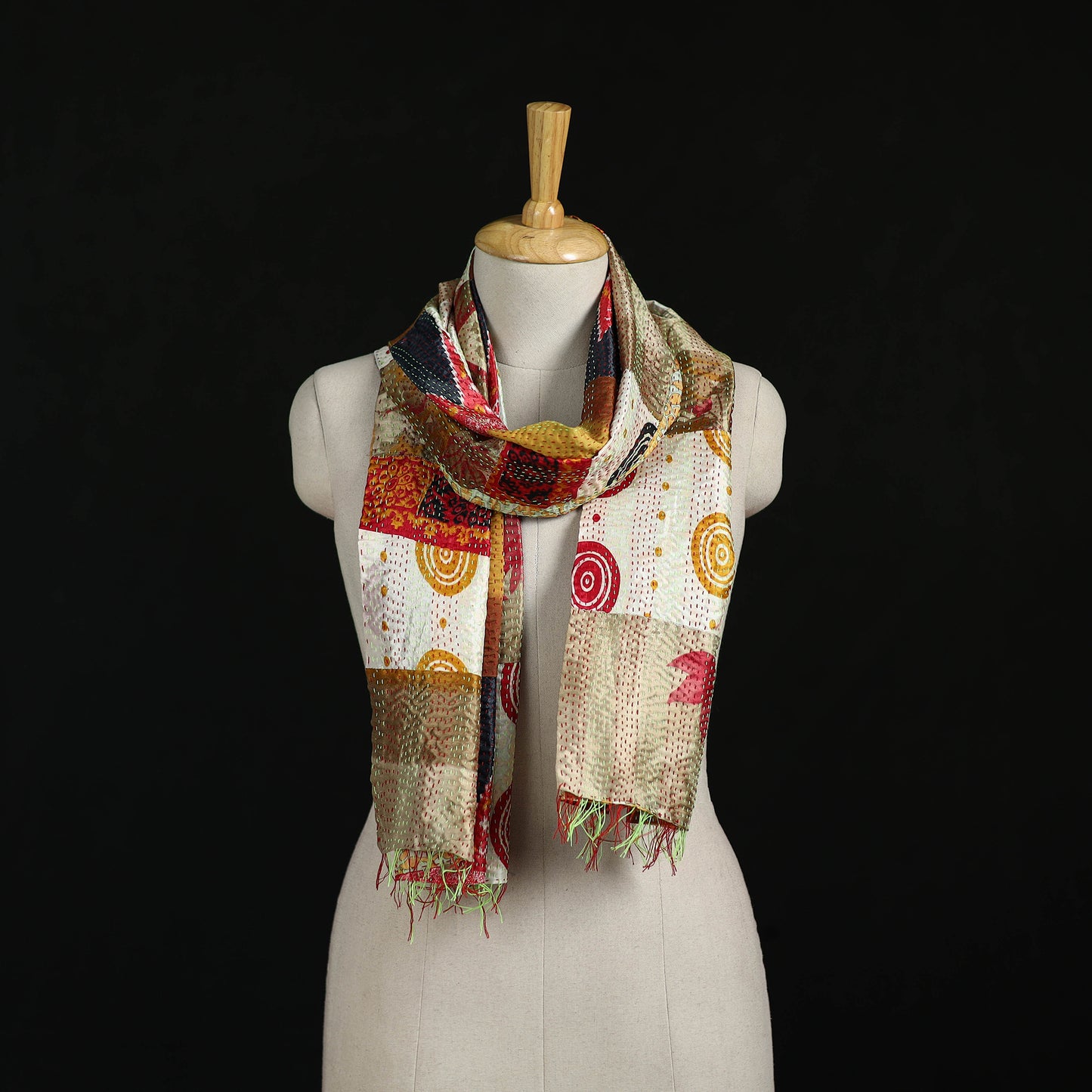 Bengal Kantha Handwork Patchwork Reversible Silk Stole 57