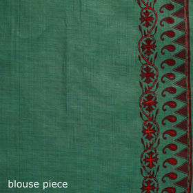 Green - Bengal Kantha Hand Embroidery Silk Cotton Chapa Work Saree 33