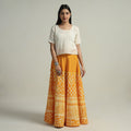 Yellow Hand Batik Printed Running Stitch Cotton Long Skirt 