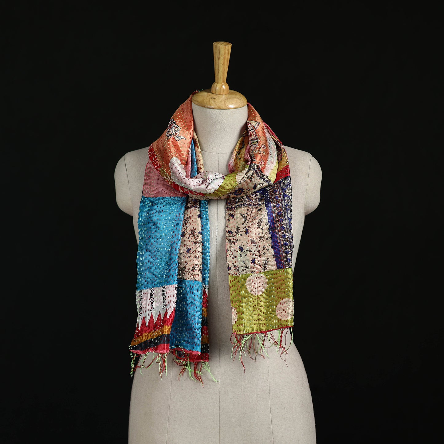 Bengal Kantha Handwork Patchwork Reversible Silk Stole 59