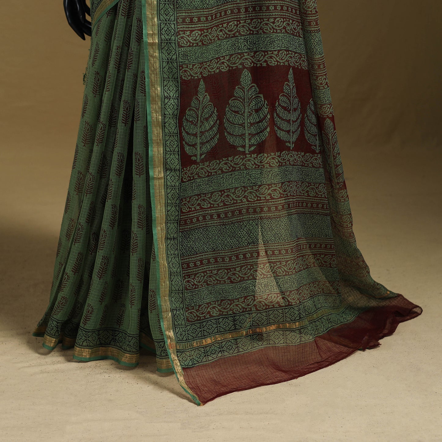 Bagh Hand Block Print Natural Dyed Kota Doria Cotton Saree 30