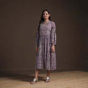Sanganeri Floral Hand Block Print Cotton Tiered Long Dress for Women 03