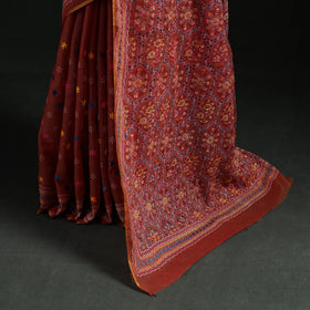 Red - Bengal Kantha Hand Embroidery Silk Cotton Chapa Work Saree 34