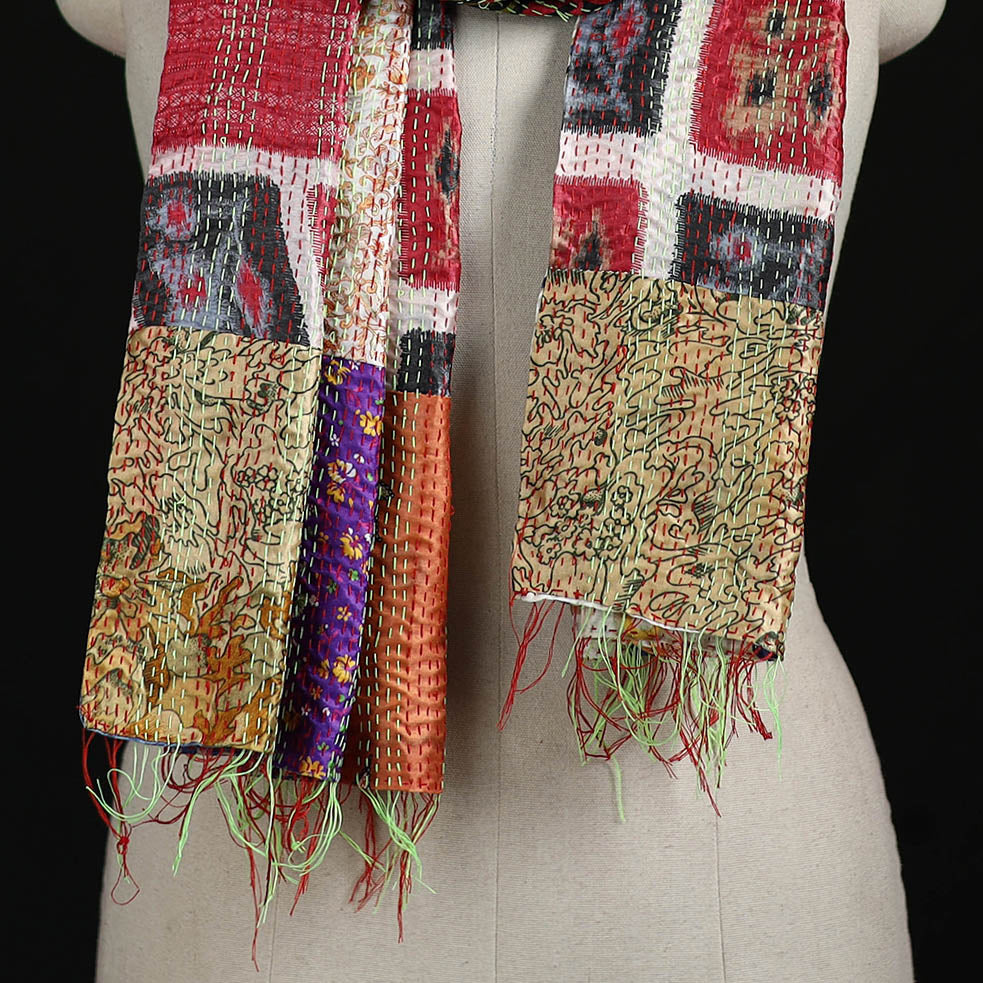 Bengal Kantha Handwork Patchwork Reversible Silk Stole 61