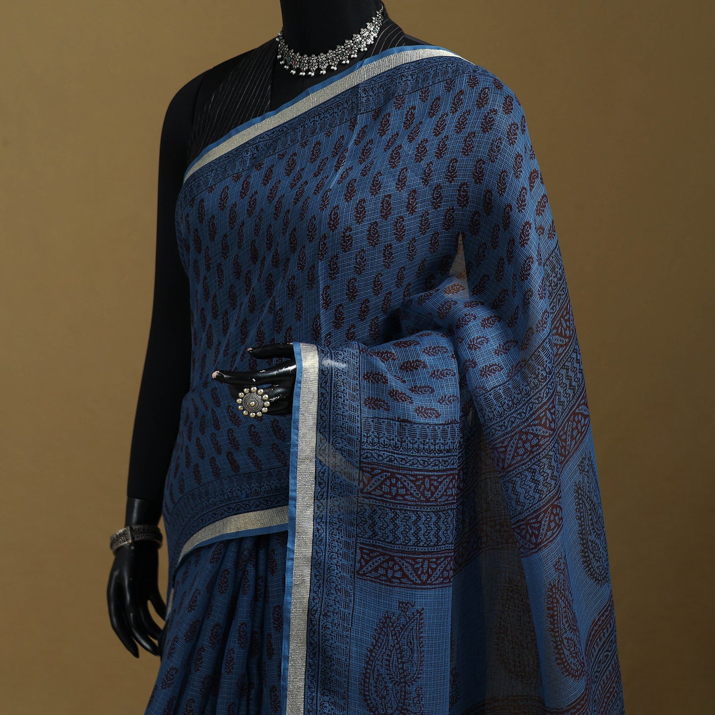 Bagh Hand Block Print Natural Dyed Kota Doria Cotton Saree 31