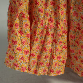 Yellow Sanganeri Block Printed Tiered Cotton Long Skirt