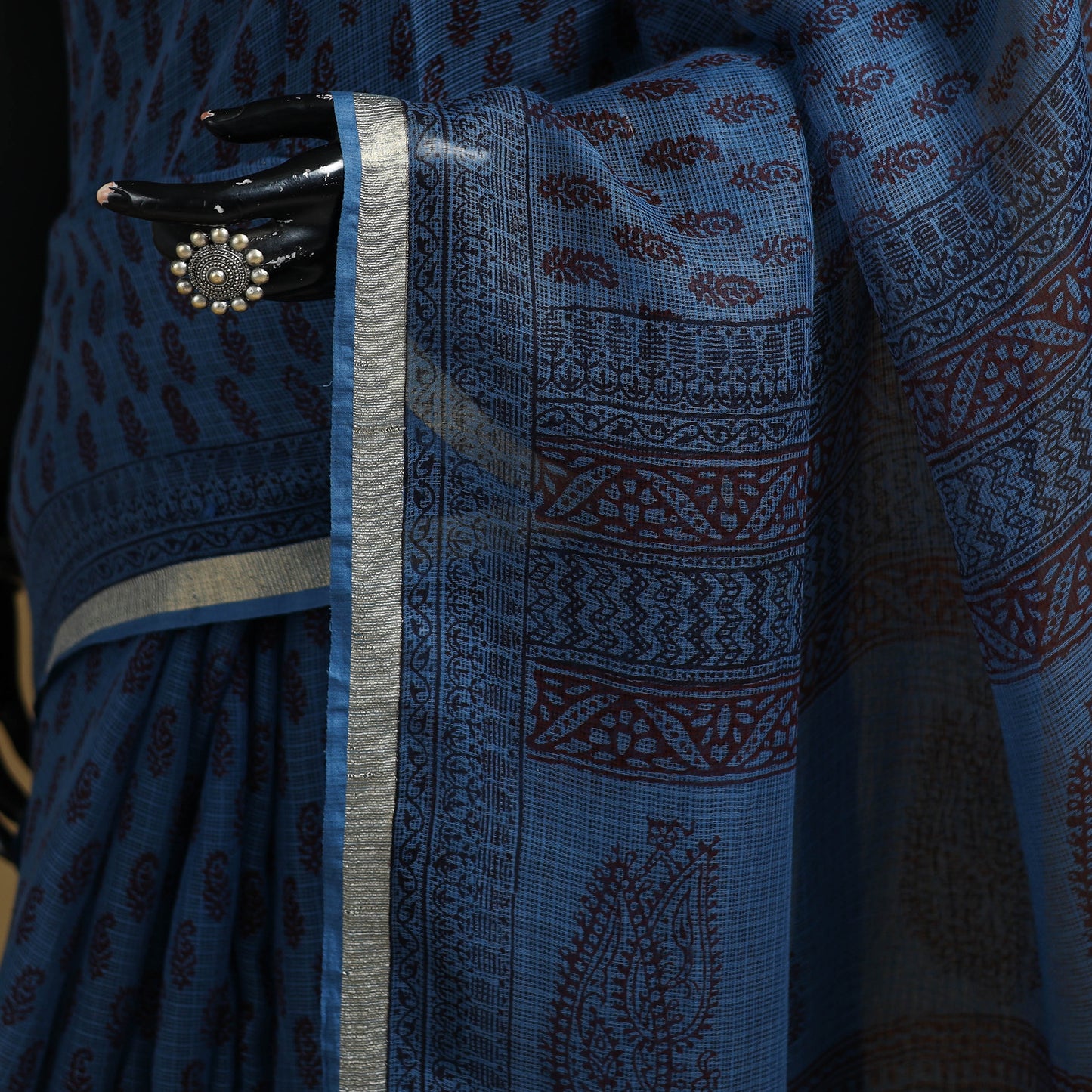 Bagh Hand Block Print Natural Dyed Kota Doria Cotton Saree 31