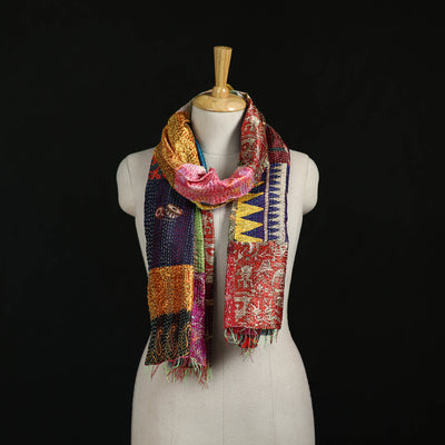 Bengal Kantha Handwork Patchwork Reversible Silk Stole 62