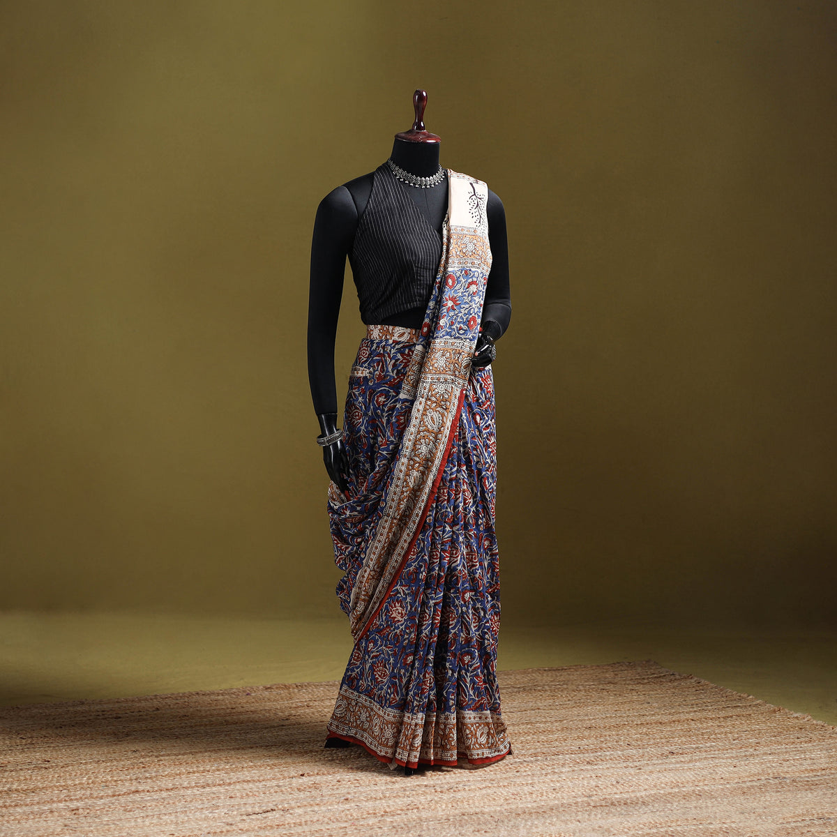 Bagru Hand Block Print Pure Mul Cotton Ready To Wear Saree 28