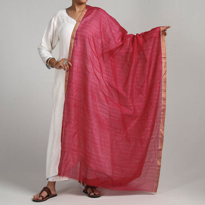 Pink - Traditional Chanderi Silk Handloom Zari Work Dupatta