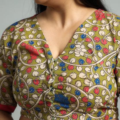 Green - Kalamkari Printed Cotton Stitched Blouse