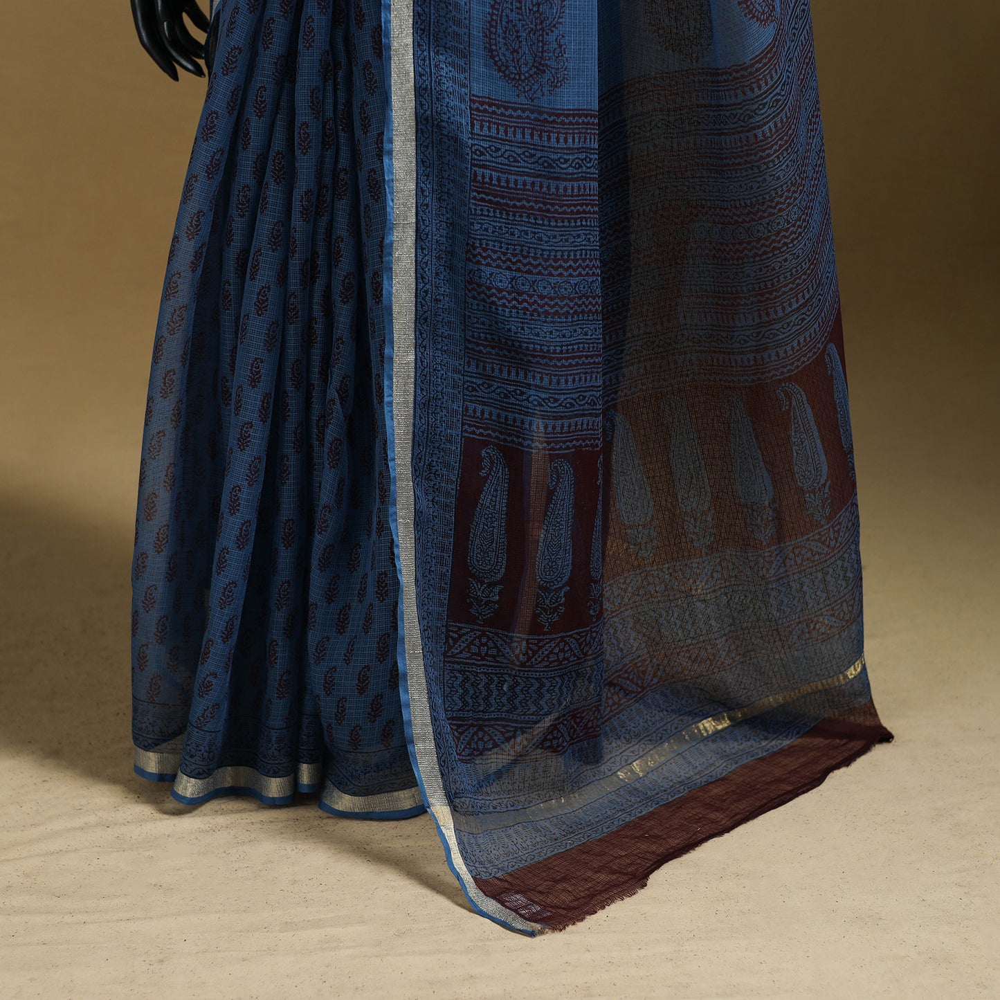 Bagh Hand Block Print Natural Dyed Kota Doria Cotton Saree 31