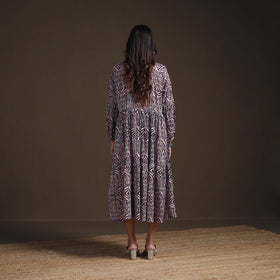 Sanganeri Floral Hand Block Print Cotton Tiered Long Dress for Women 03