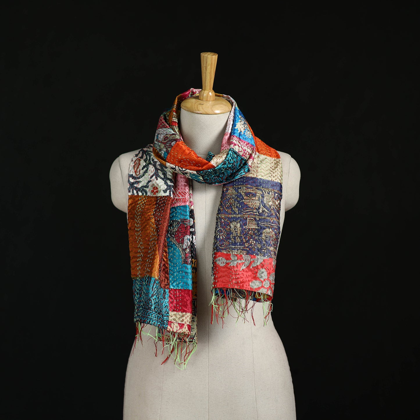 Bengal Kantha Handwork Patchwork Reversible Silk Stole 63