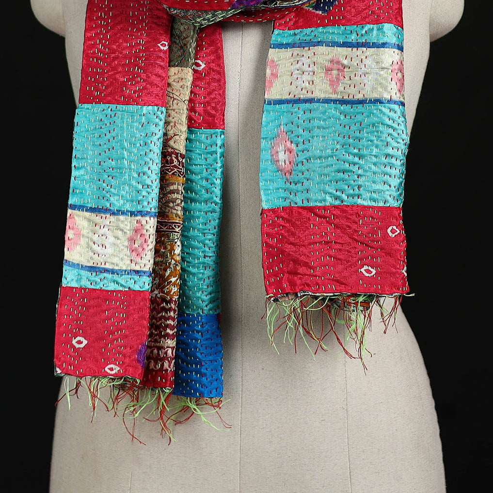 Bengal Kantha Handwork Patchwork Reversible Silk Stole 64