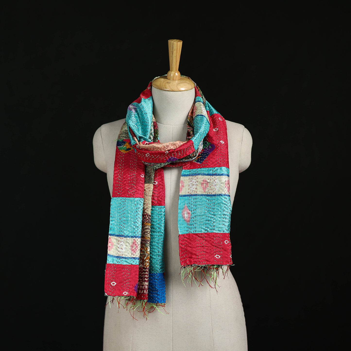 Bengal Kantha Handwork Patchwork Reversible Silk Stole 64