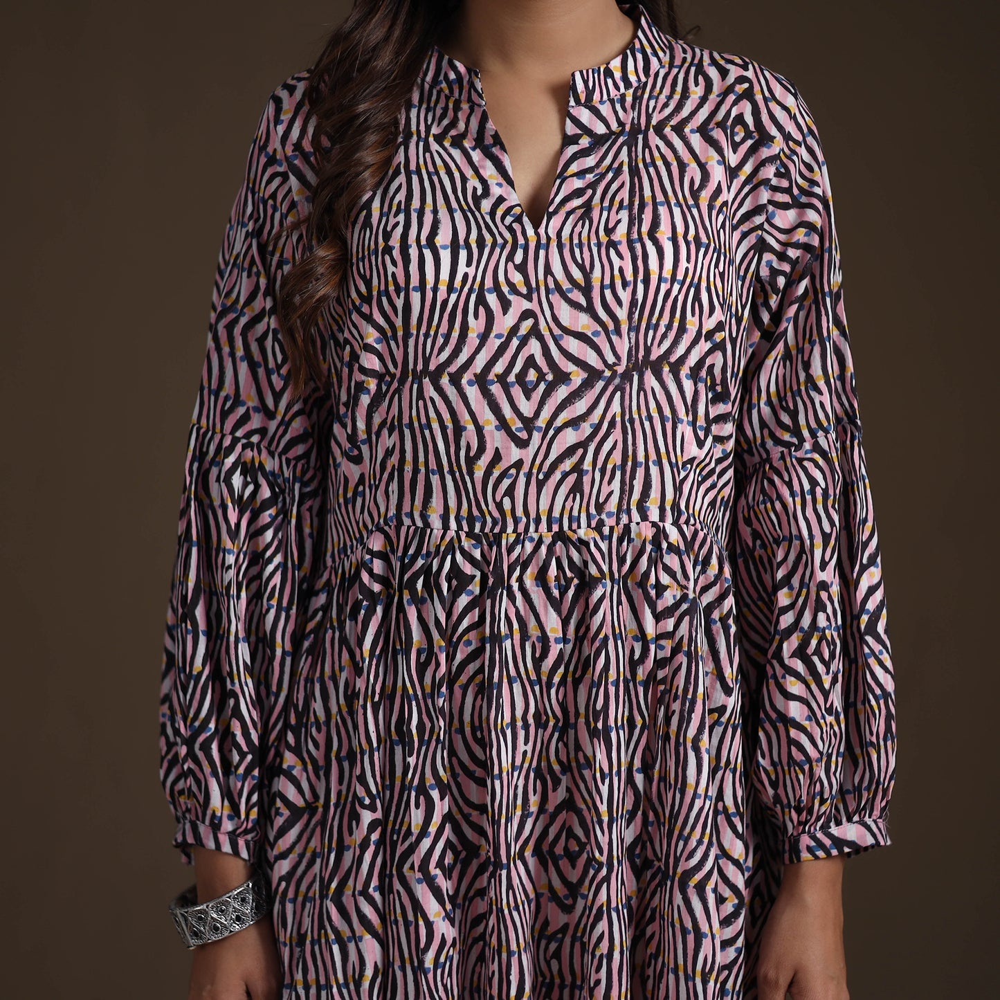 Sanganeri Floral Hand Block Print Cotton Tiered Long Dress for Women 03