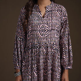 Sanganeri Floral Hand Block Print Cotton Tiered Long Dress for Women 03