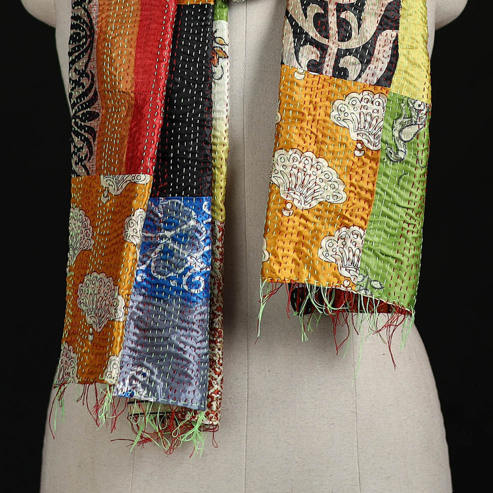 Bengal Kantha Handwork Patchwork Reversible Silk Stole 65