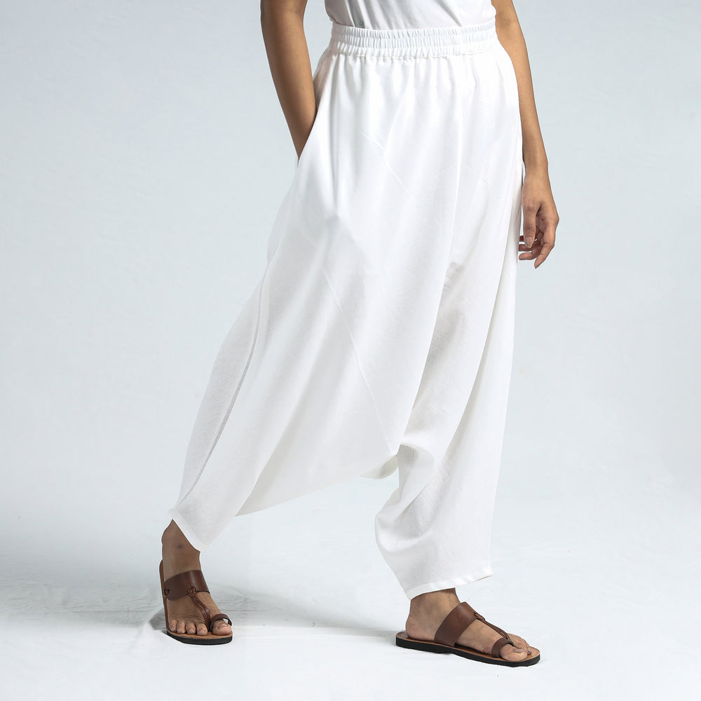 White - Plain Flex Cotton Elasticated Harem Pant