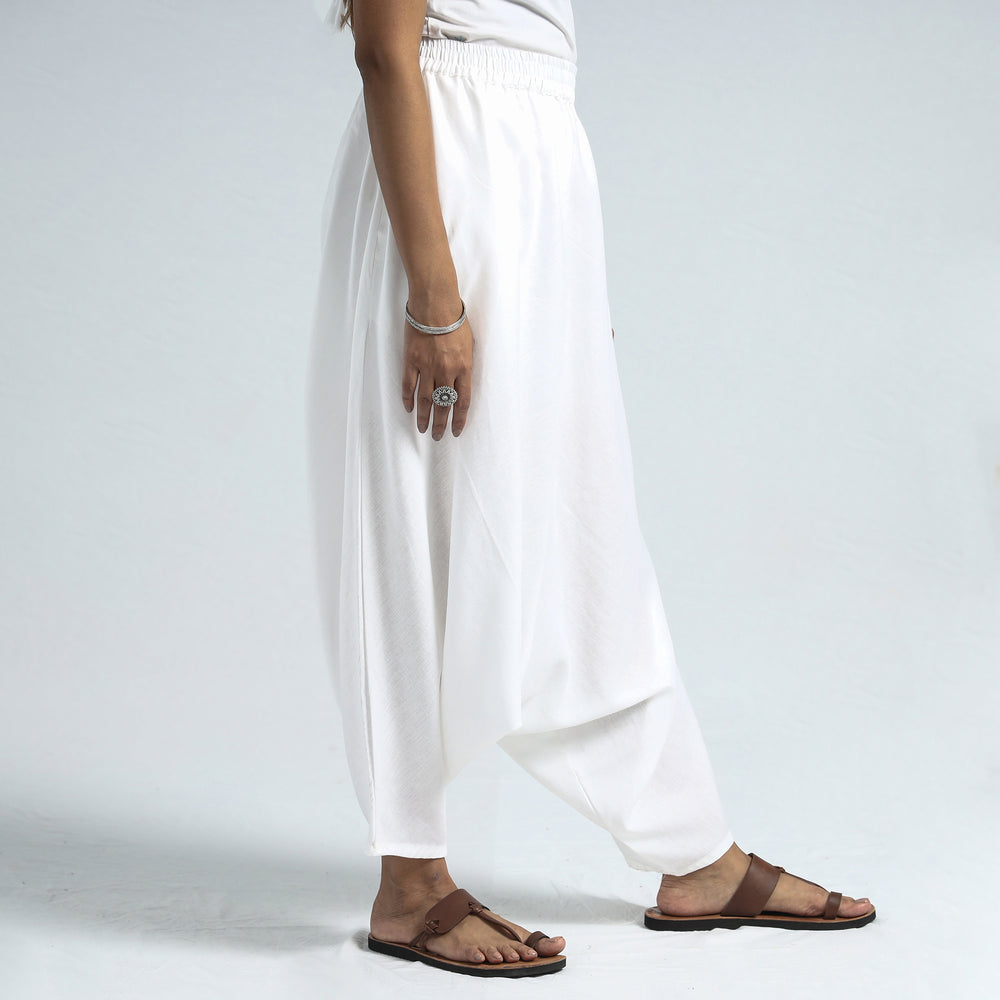 White - Plain Flex Cotton Elasticated Harem Pant